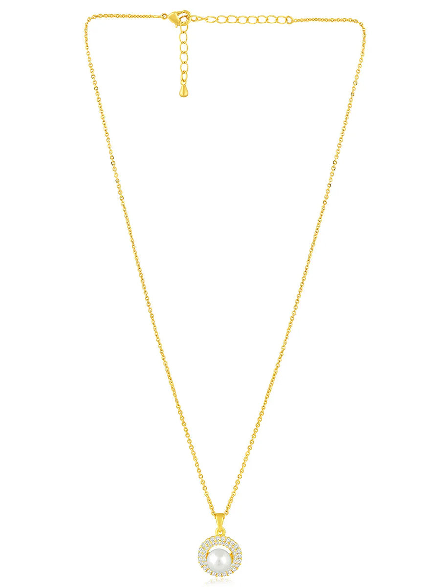 Halo CZ Pearl Pendant & Stud Set - Gold