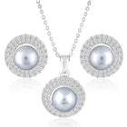 Halo CZ Pearl Pendant & Stud Set - Silver