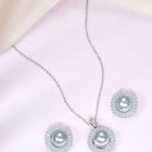 Halo CZ Pearl Pendant & Stud Set - Silver
