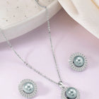 Halo CZ Pearl Pendant & Stud Set - Silver