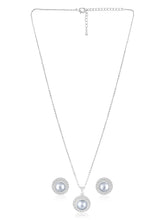 Halo CZ Pearl Pendant & Stud Set - Silver