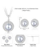 Halo CZ Pearl Pendant & Stud Set - Silver