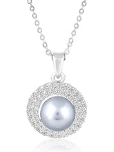 Halo CZ Pearl Pendant & Stud Set - Silver