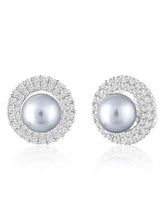 Halo CZ Pearl Pendant & Stud Set - Silver