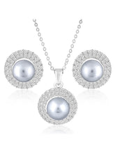 Halo CZ Pearl Pendant & Stud Set - Silver