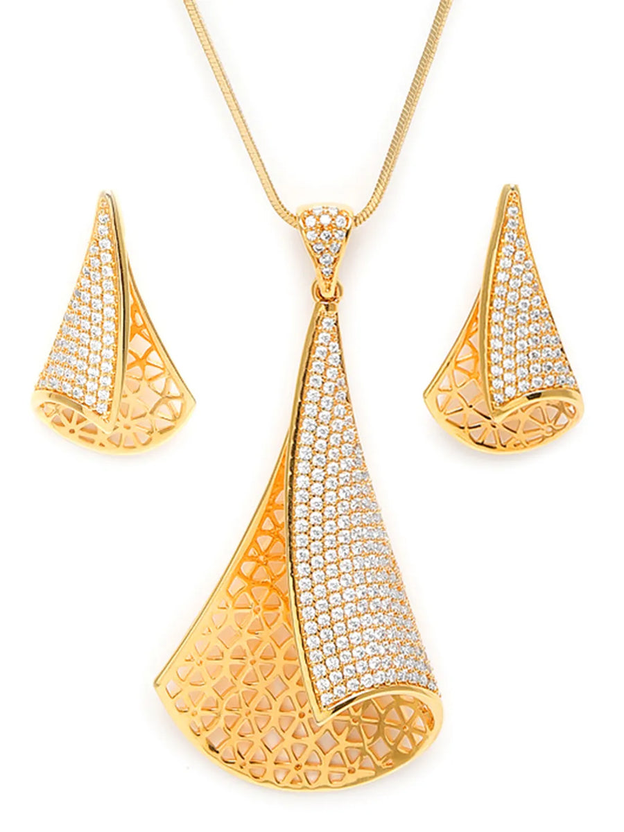 Unique CZ Studded Chain Pendant Set