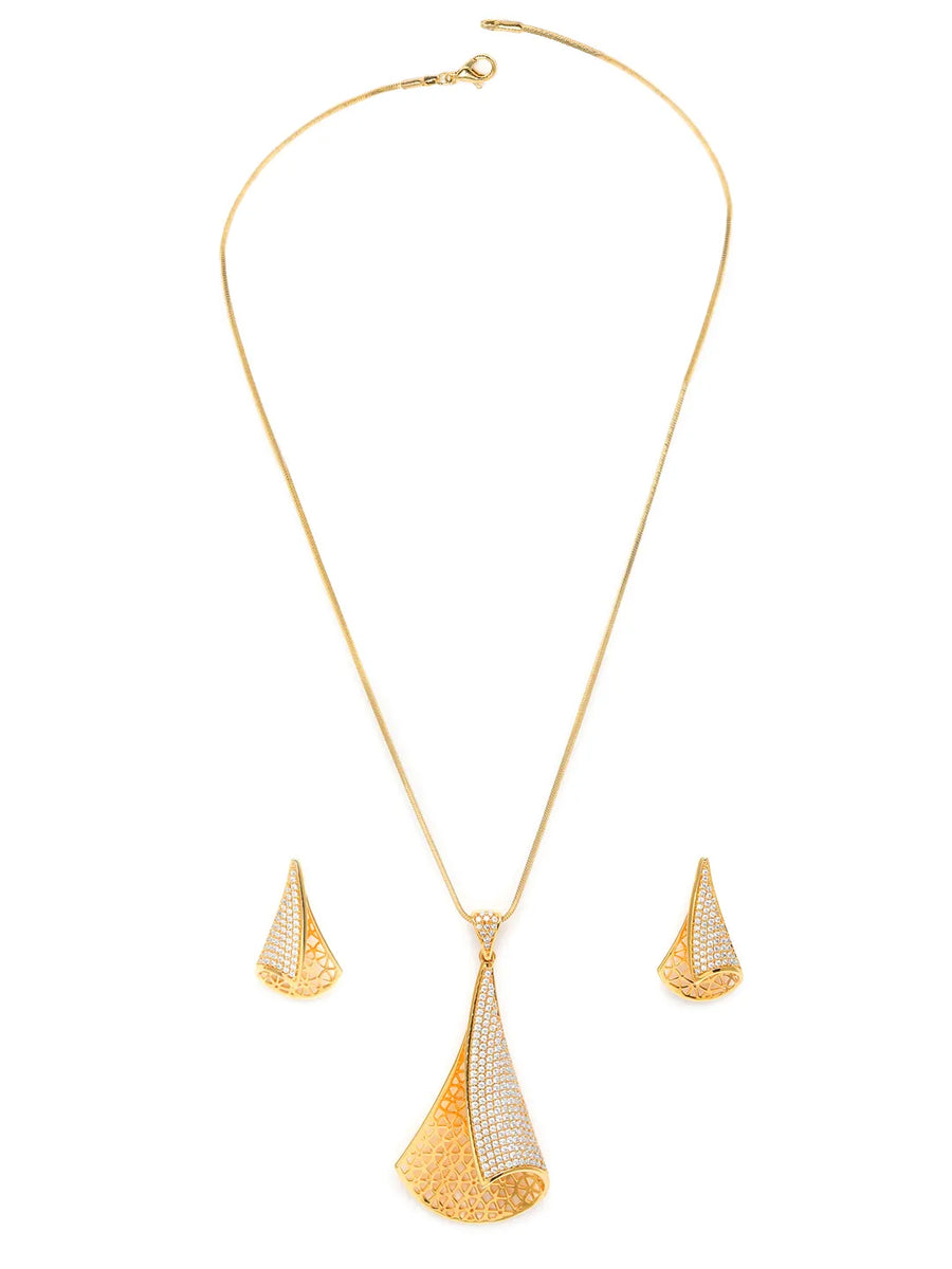 Unique CZ Studded Chain Pendant Set