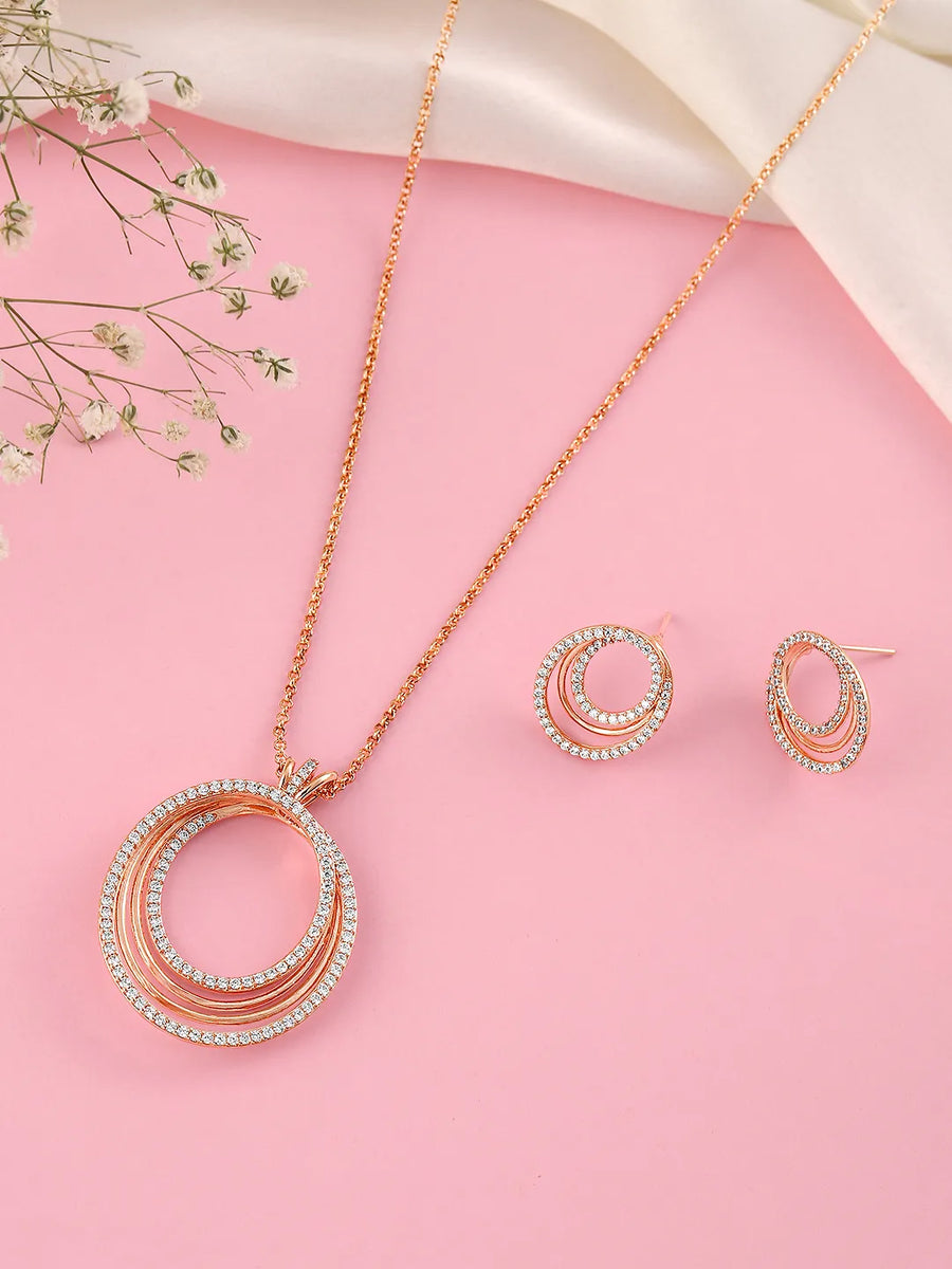 Exquisite CZ Round Layer Pendant Set