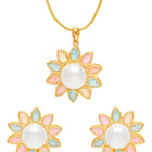 Glam Pearl & Crystal Floral Pendant Set