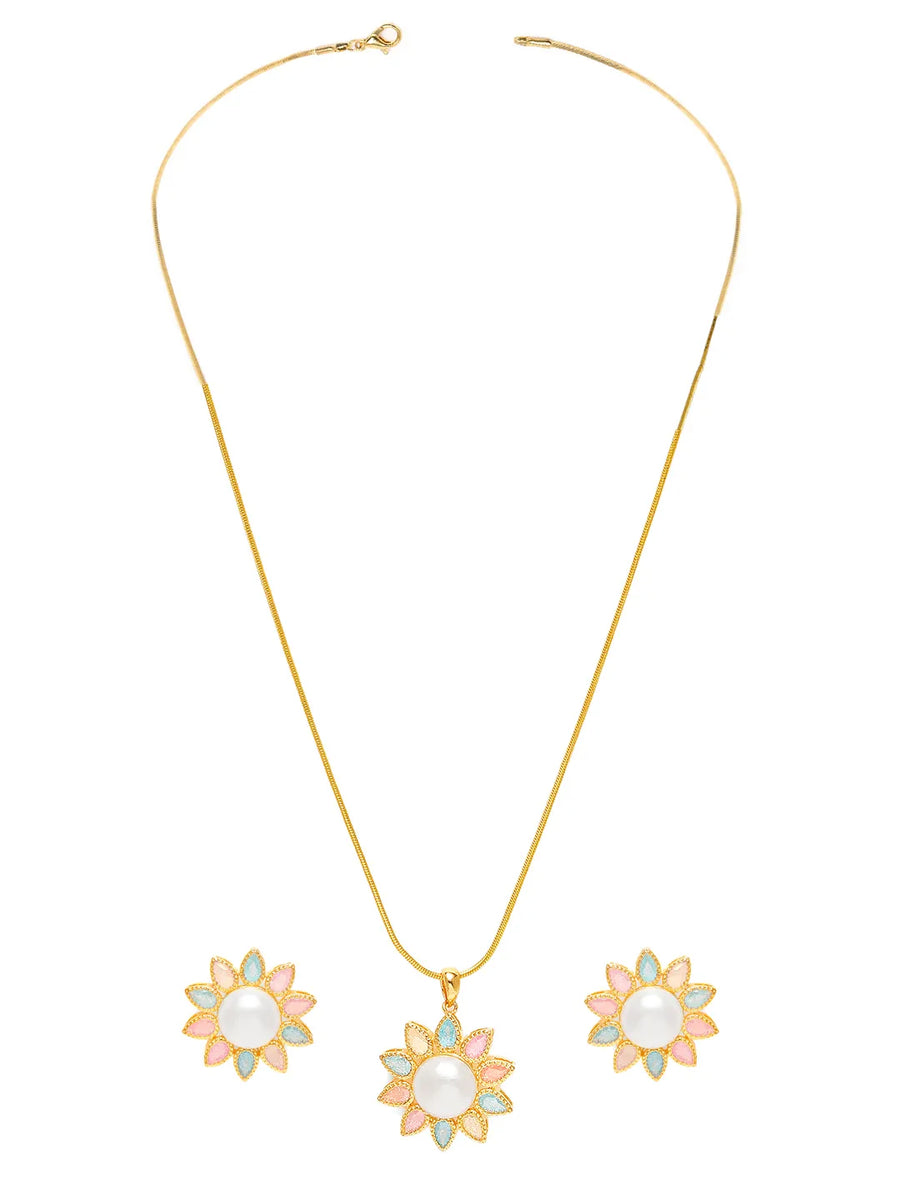 Glam Pearl & Crystal Floral Pendant Set