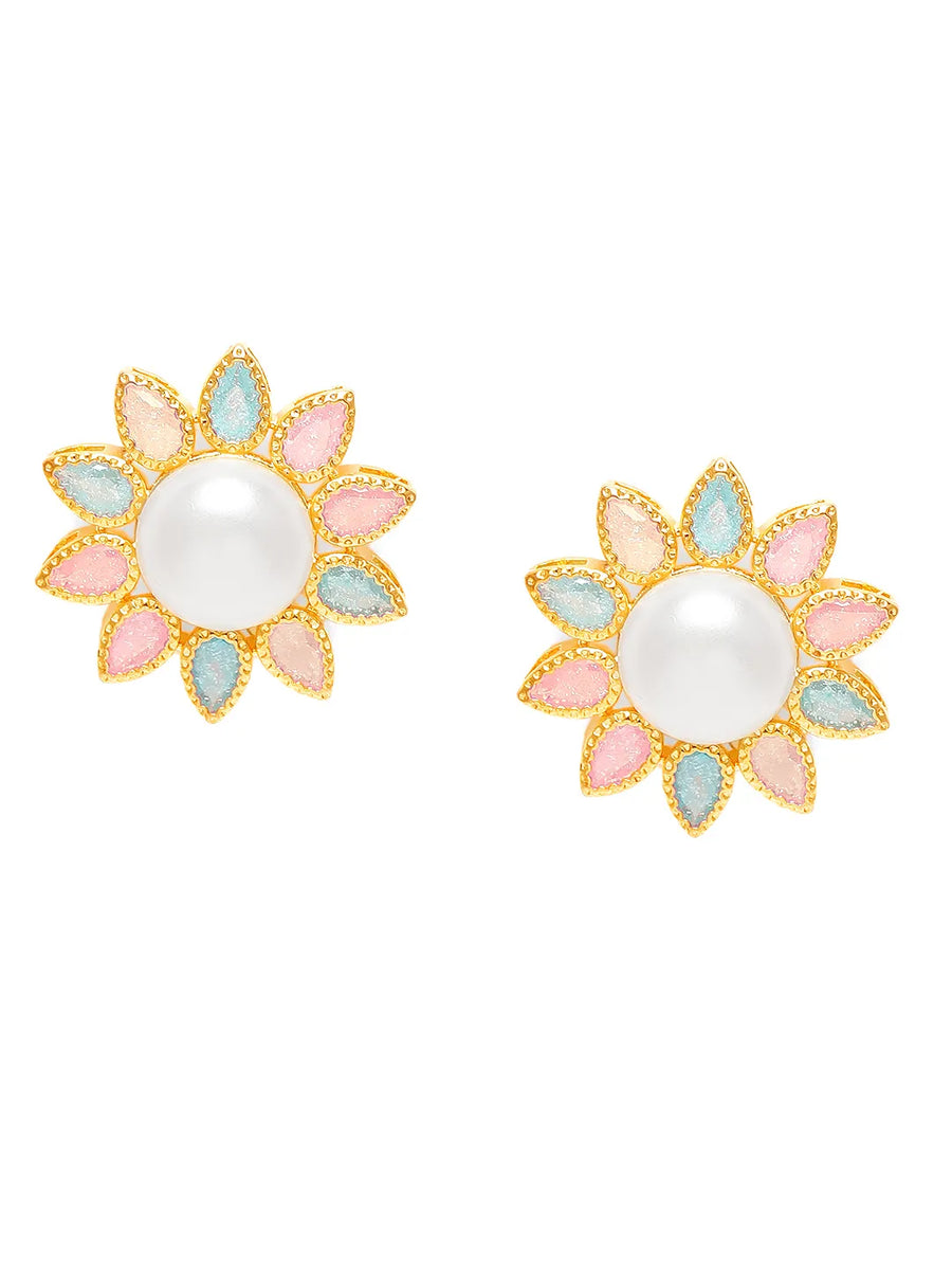 Glam Pearl & Crystal Floral Pendant Set