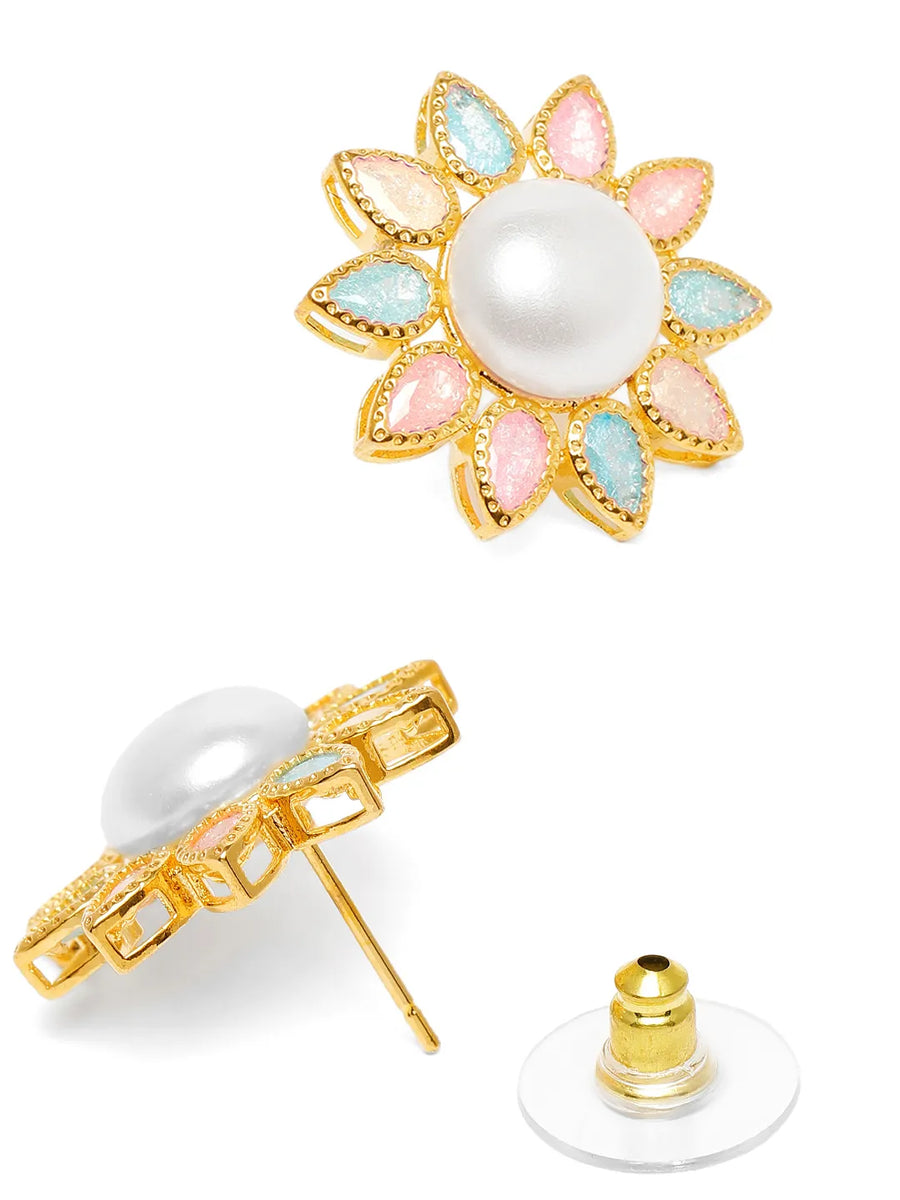 Glam Pearl & Crystal Floral Pendant Set