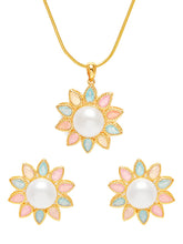 Glam Pearl & Crystal Floral Pendant Set