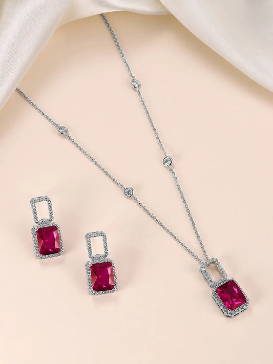 Elegant CZ & Crystal Pendant Set