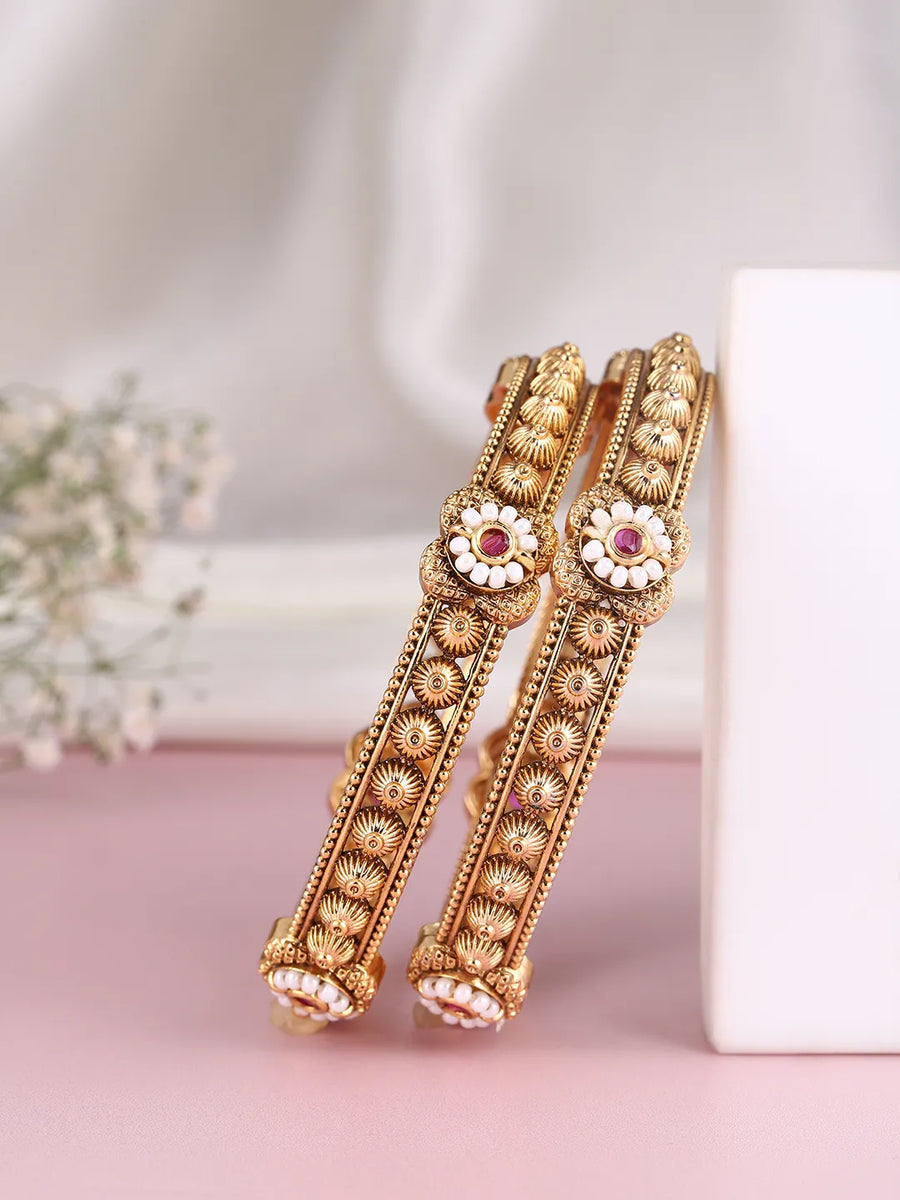 Traditional Temple Floral Accents Bangles