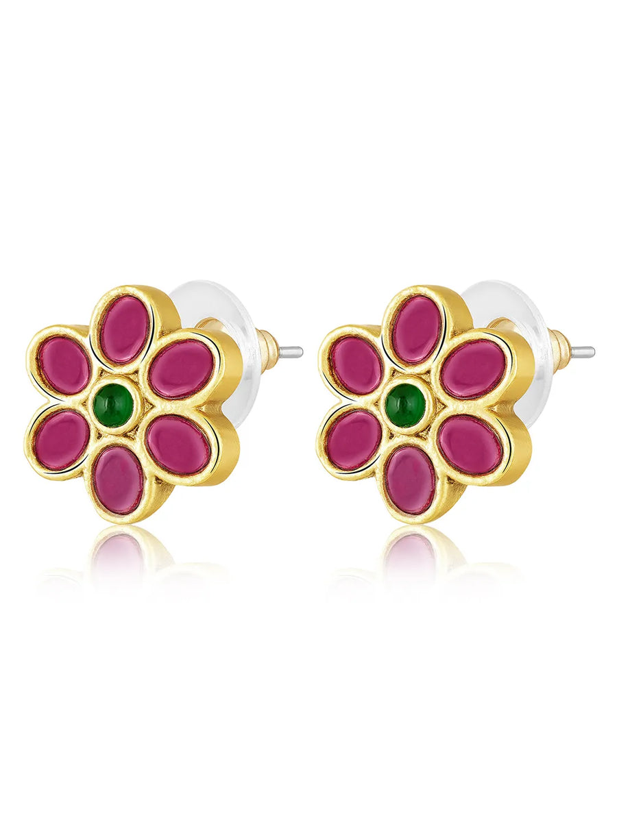 Floral Gemstone Stud Earrings – Elegant & Colorful | Peora