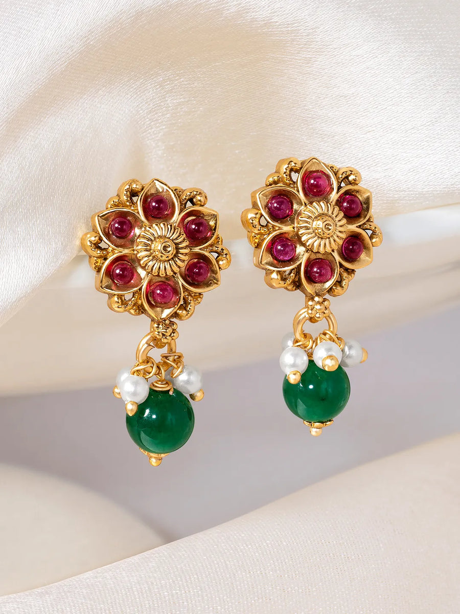 Chic Floral Bead Studded Drop Earrings