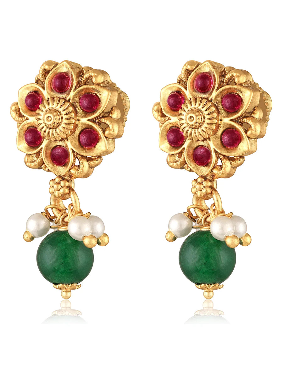 Studded Drop Earrings – Elegant & Sparkling | Peora