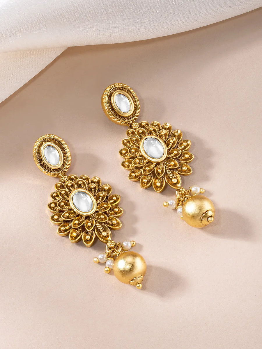 Glamorous Crystal & Pearl Drop Earrings - Gold - White