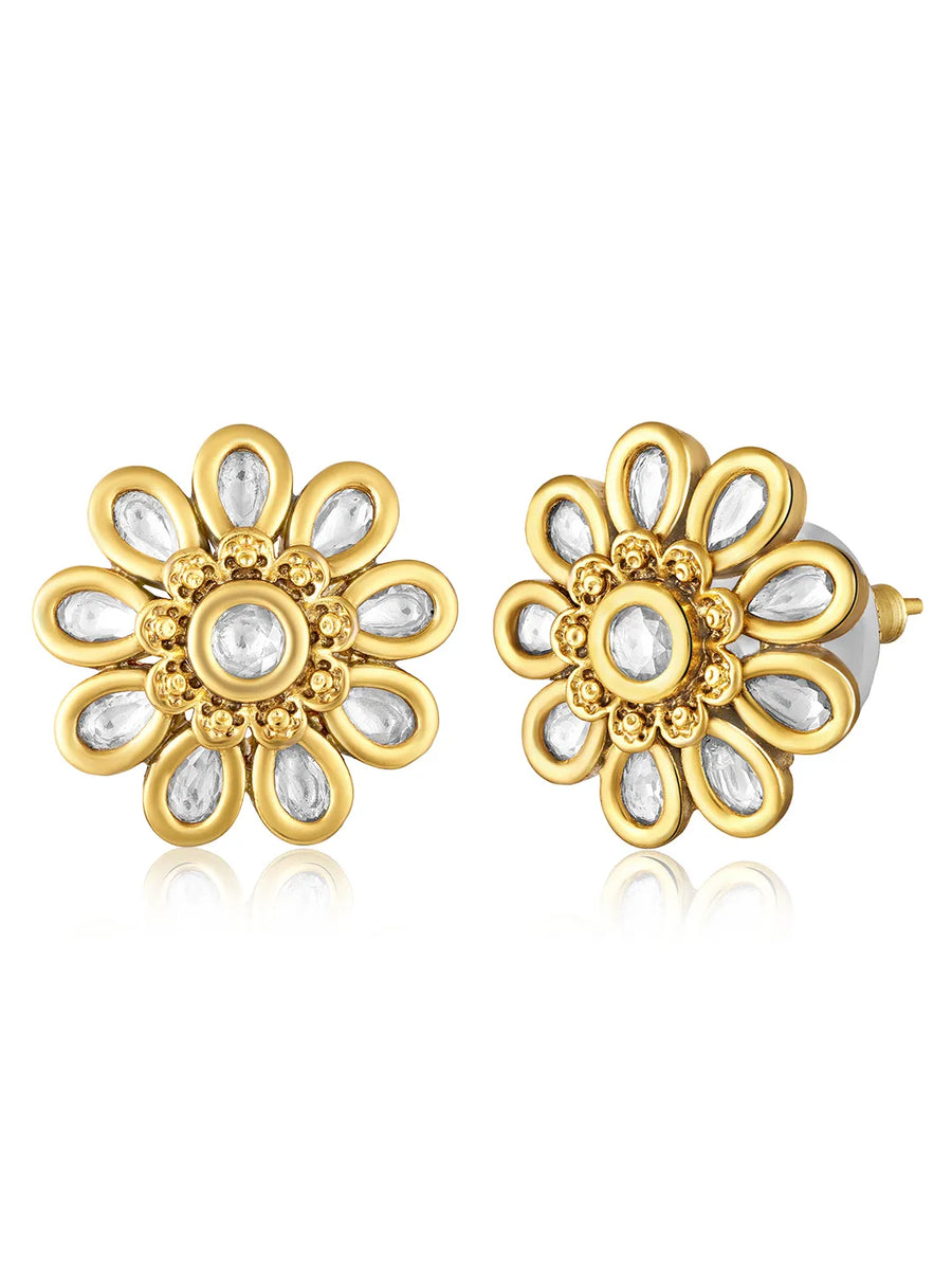 Kundan Floral Stud Earrings – Traditional Elegance | Peora