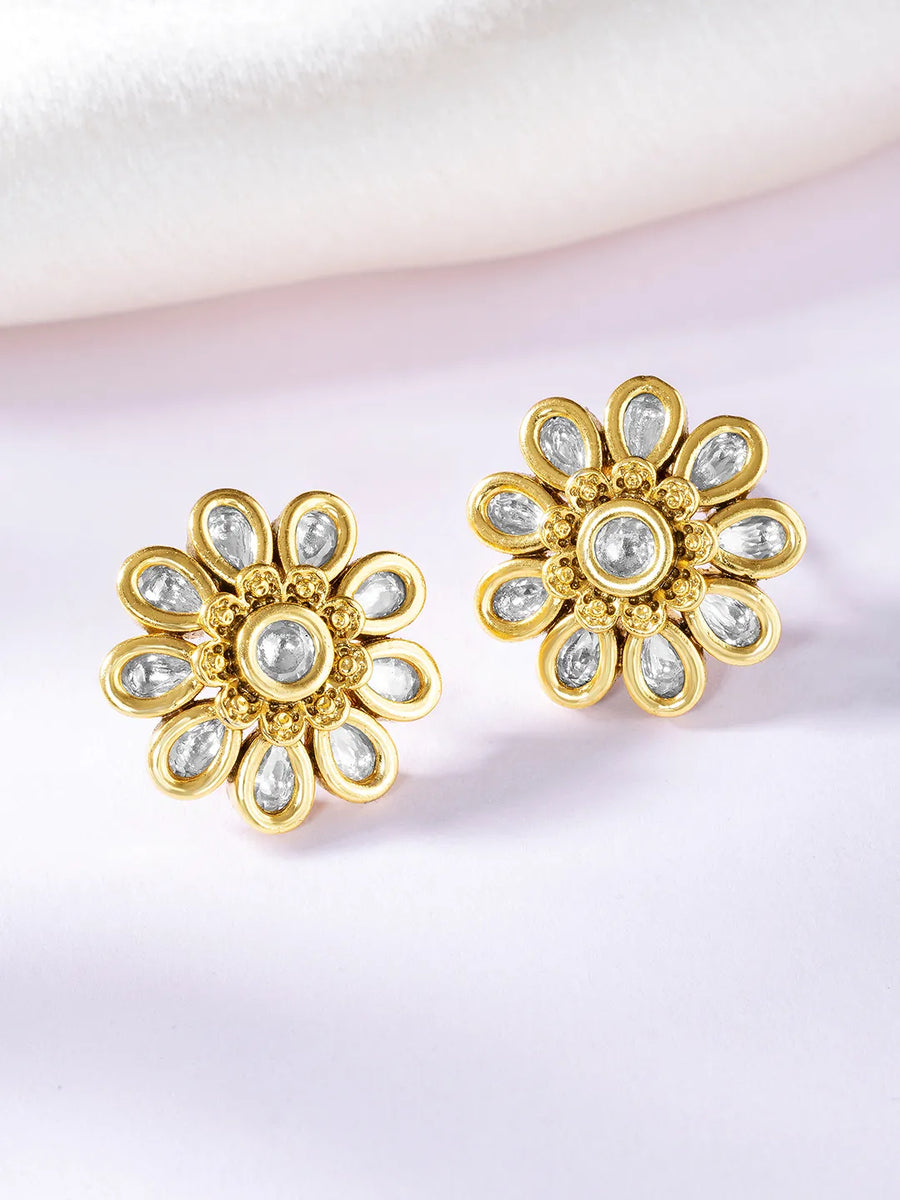 Charming Kundan Floral Stud Earrings