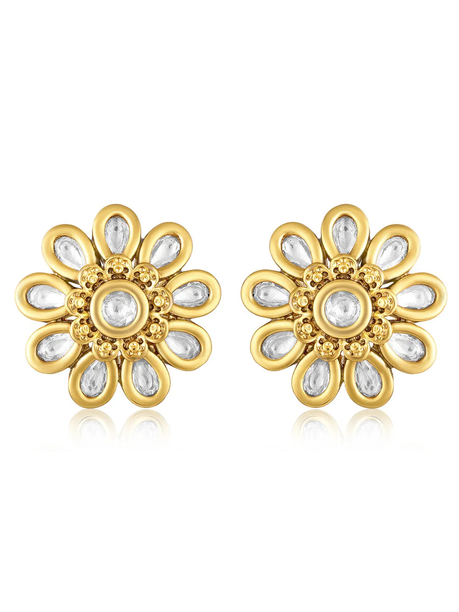 Kundan Floral Stud Earrings – Traditional Elegance | Peora
