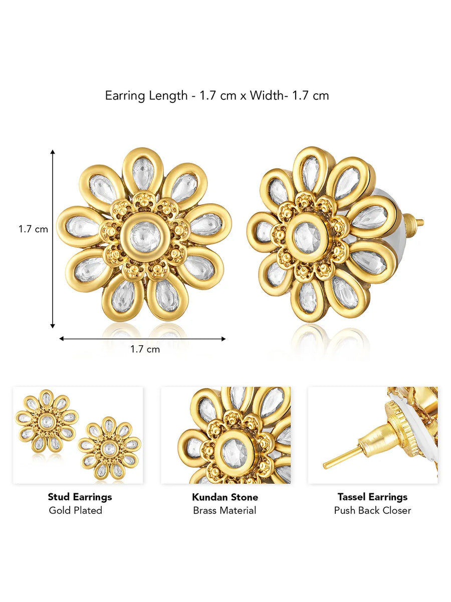 Kundan Floral Stud Earrings – Traditional Elegance | Peora