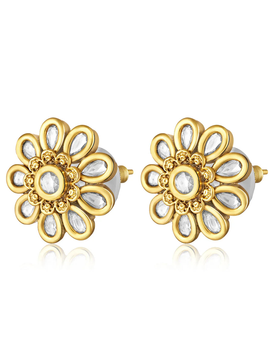 Kundan Floral Stud Earrings – Traditional Elegance | Peora
