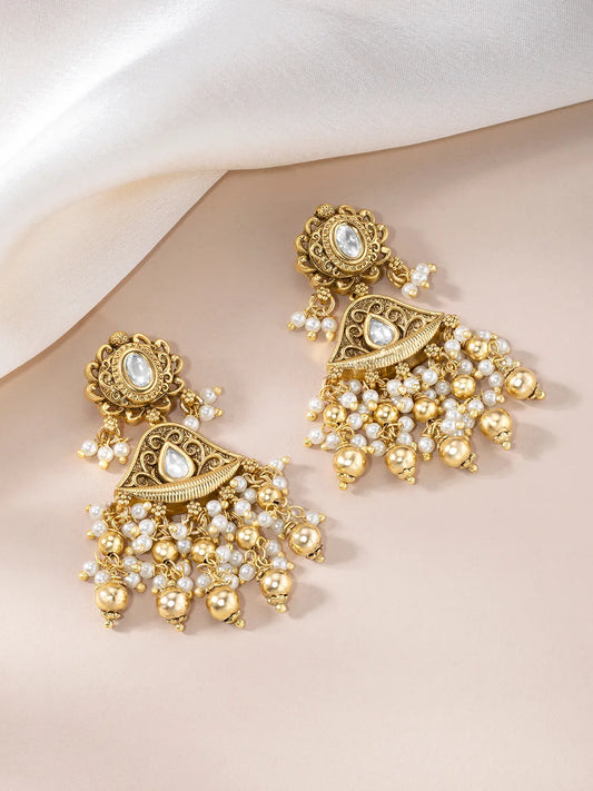 Delicate Pearl Studded Drop Earrings