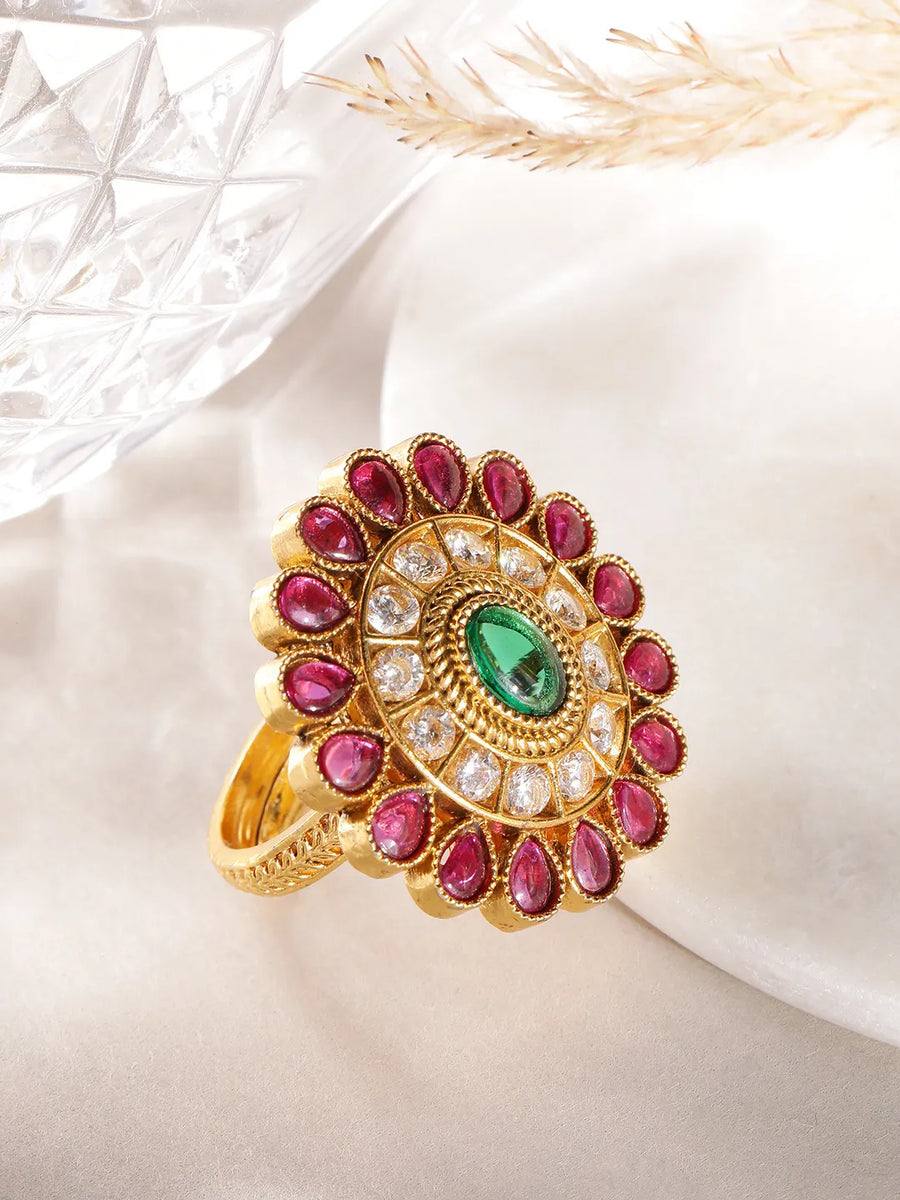 Kundan Floral Accent Ring | Exquisite Fashion Jewellery by Peora