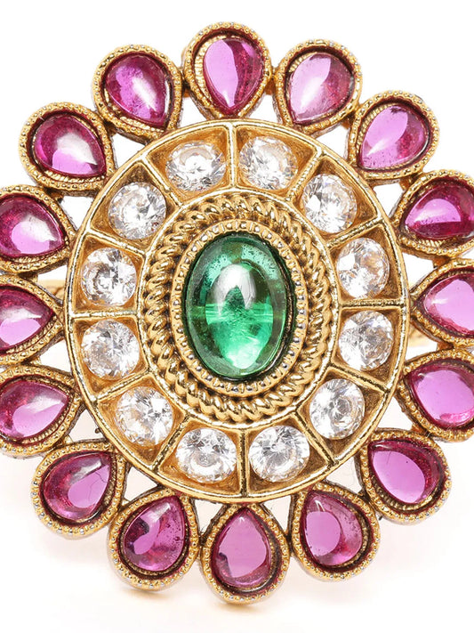 Kundan Floral Accent Ring | Exquisite Fashion Jewellery by Peora