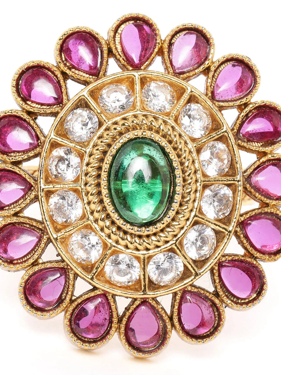 Kundan Floral Accent Ring | Exquisite Fashion Jewellery by Peora