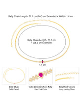 Heart Motif Rani pink CZ Stone Gold Belly Chain