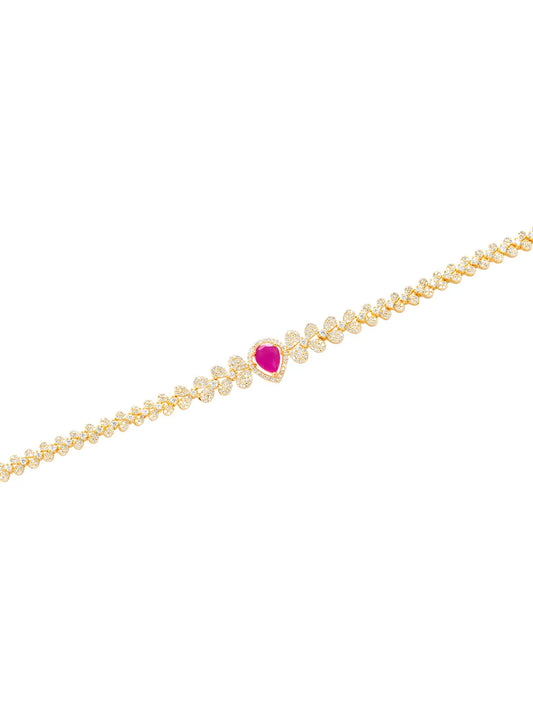 Gold Belly Chain with a heart-shaped pink gemstone on a white background
