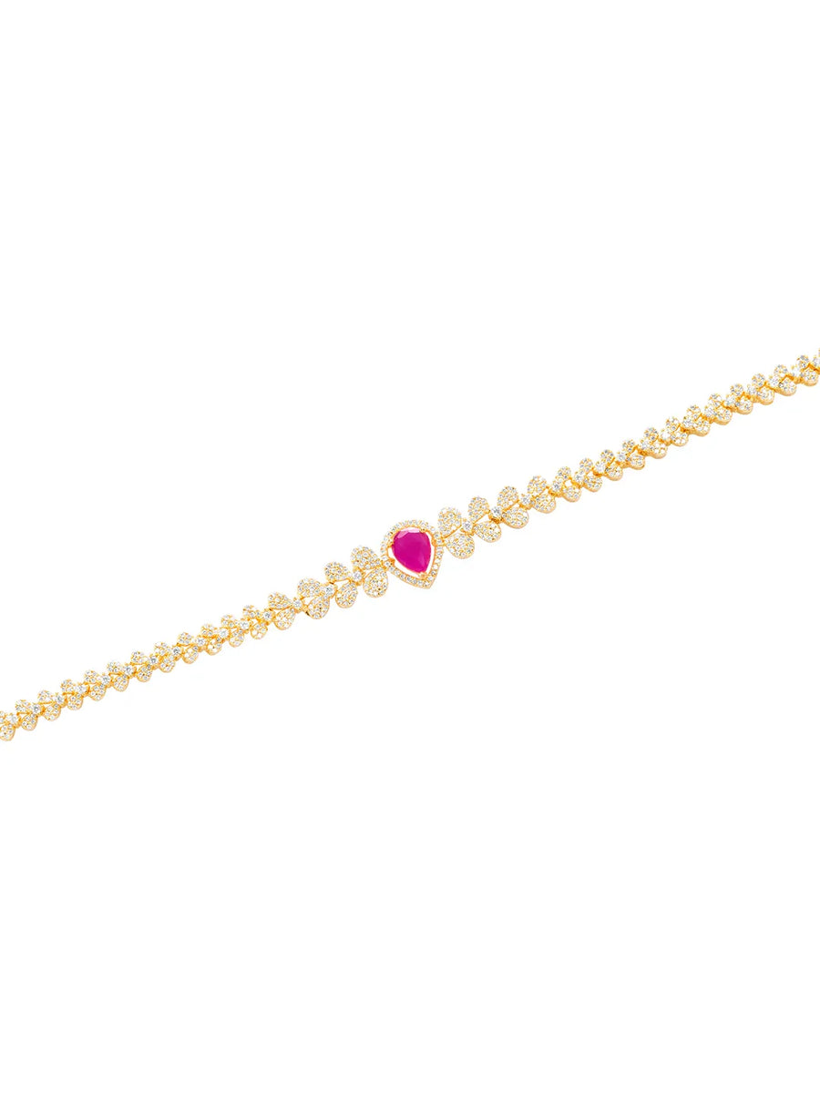 Gold Belly Chain with a heart-shaped pink gemstone on a white background