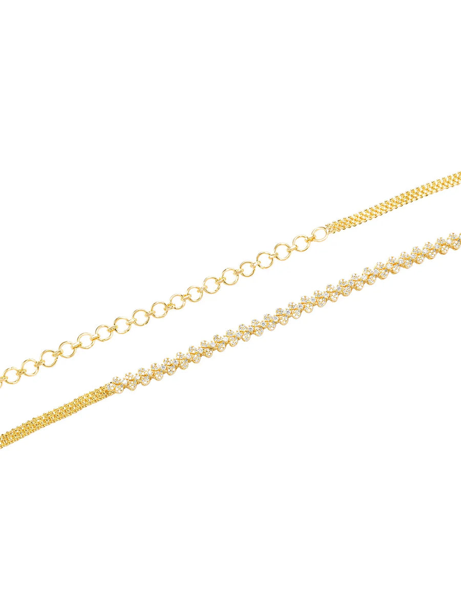 Heart Motif Rani pink CZ Stone Gold Belly Chain