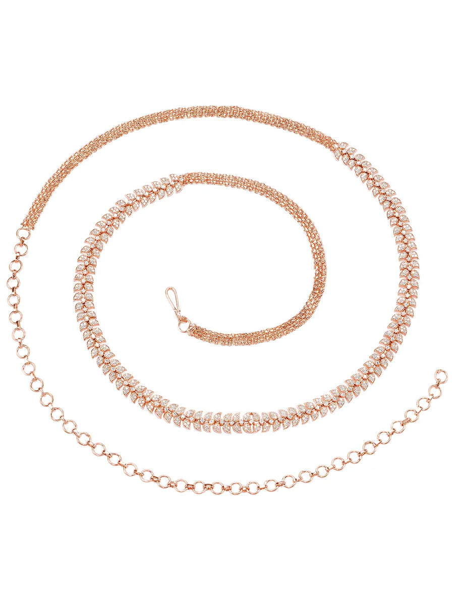 Refined Leaf CZ Studded Rose Gold Belly Chain