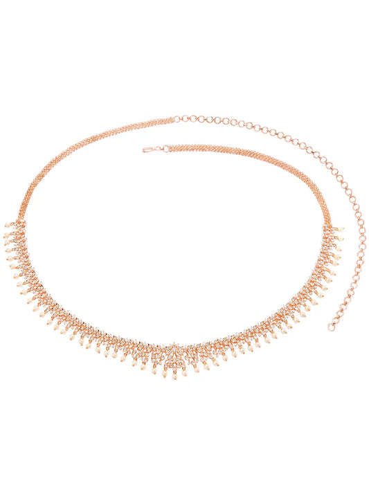 Floral Rose Gold CZ & Pearl Studded Belly Chain