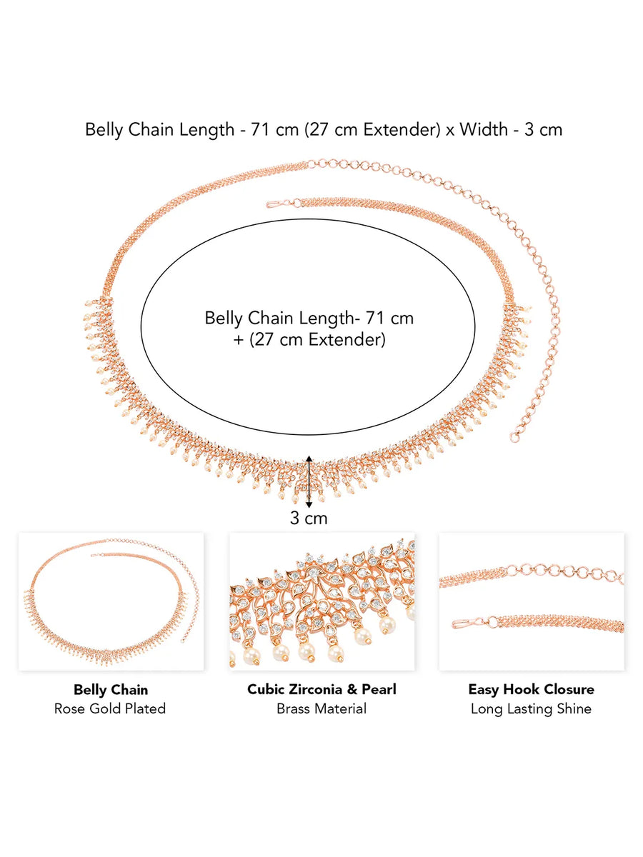 Floral Rose Gold CZ & Pearl Studded Belly Chain