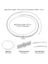 Heritage Leaf Pattern CZ Silver Belly Chain