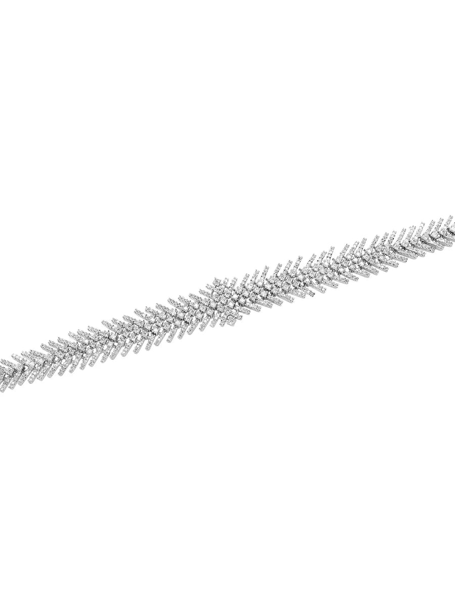 Heritage Leaf Pattern CZ Silver Belly Chain