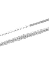 Heritage Leaf Pattern CZ Silver Belly Chain