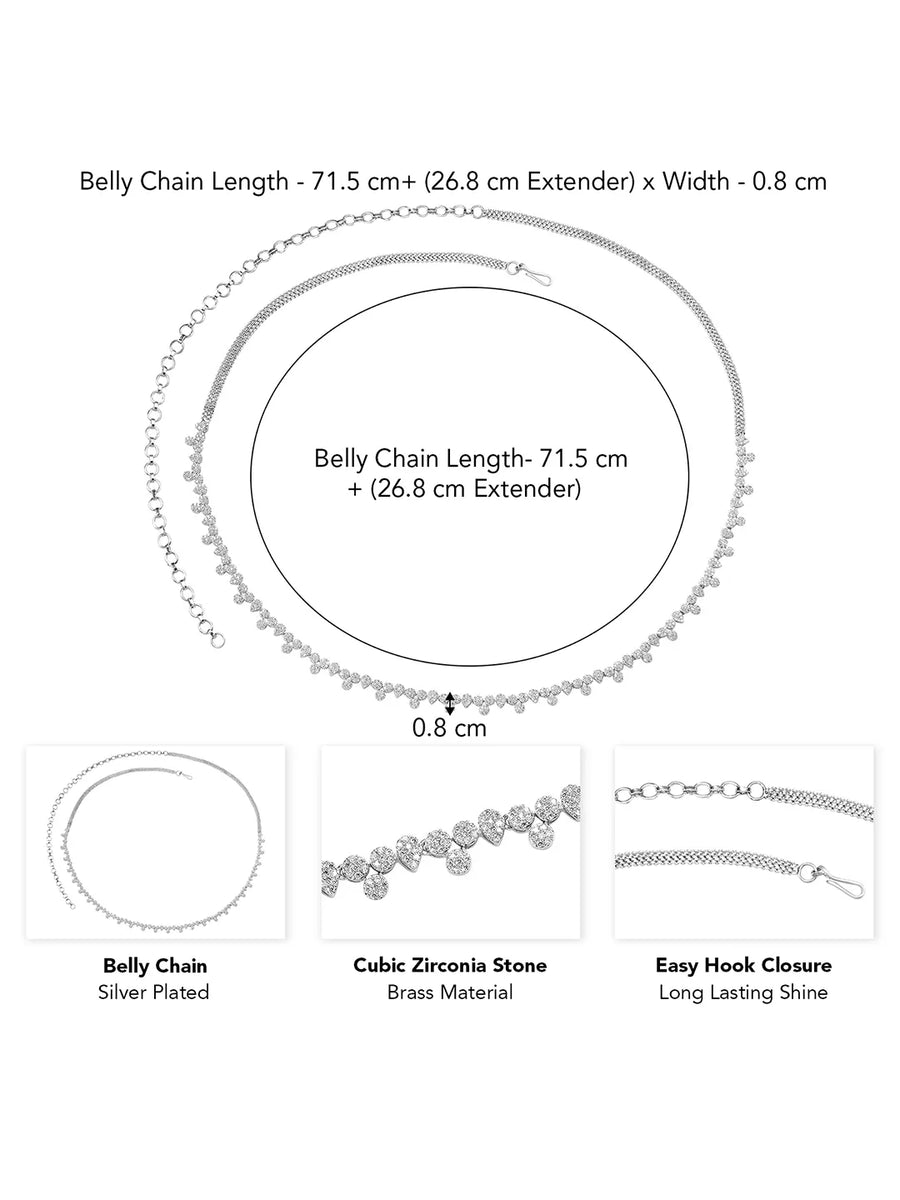 Sparkling Teardrop CZ Silver Belly Chain
