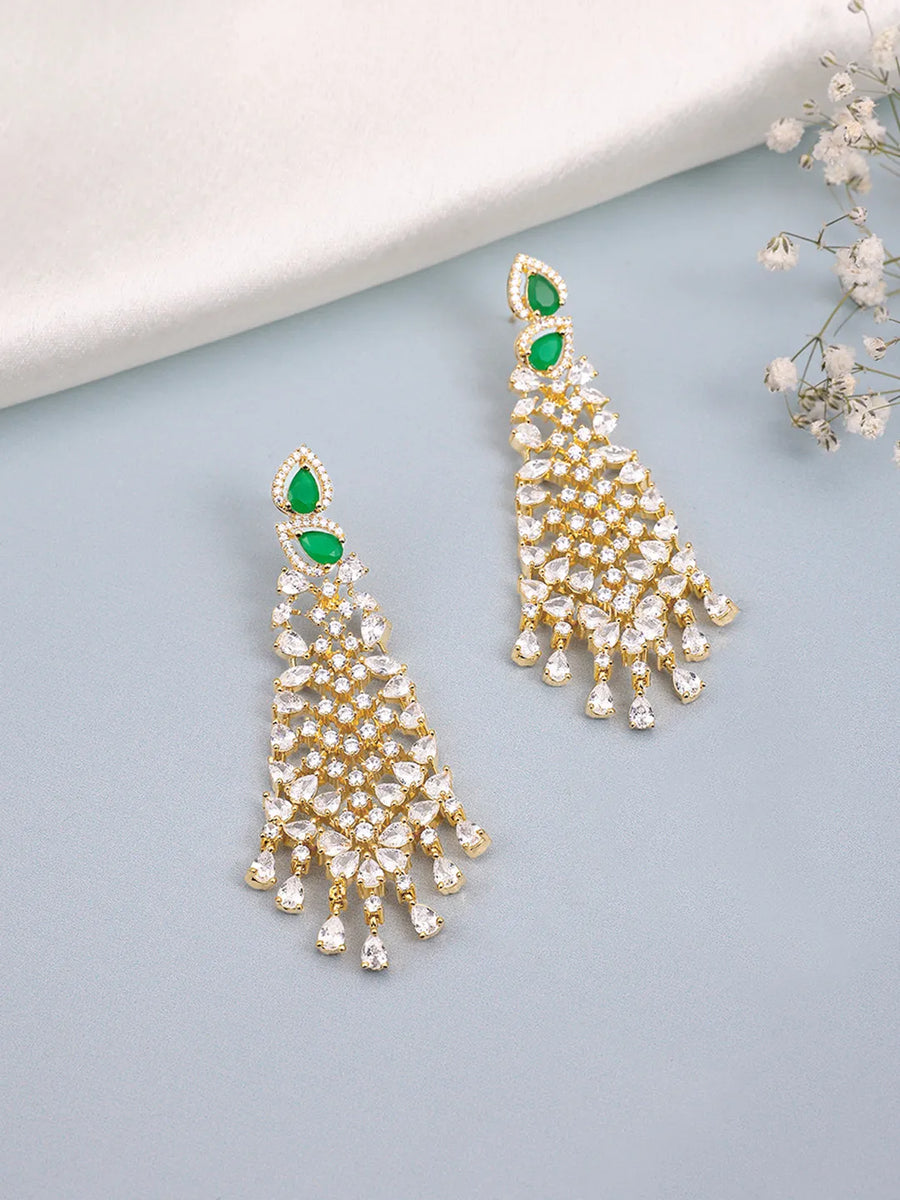 CZ Crystals Leaf Cascade Dangler Earrings