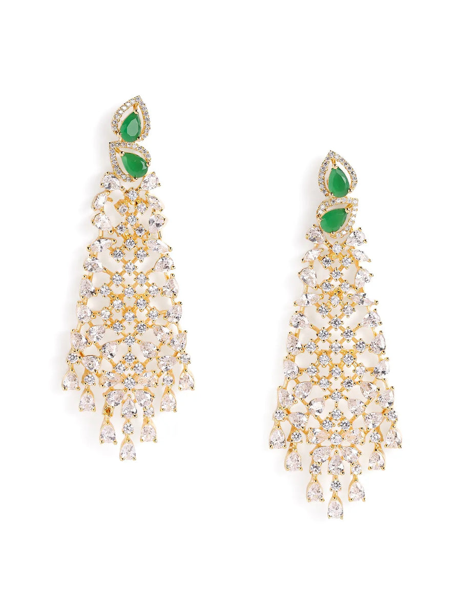 CZ Crystals Leaf Cascade Dangler Earrings