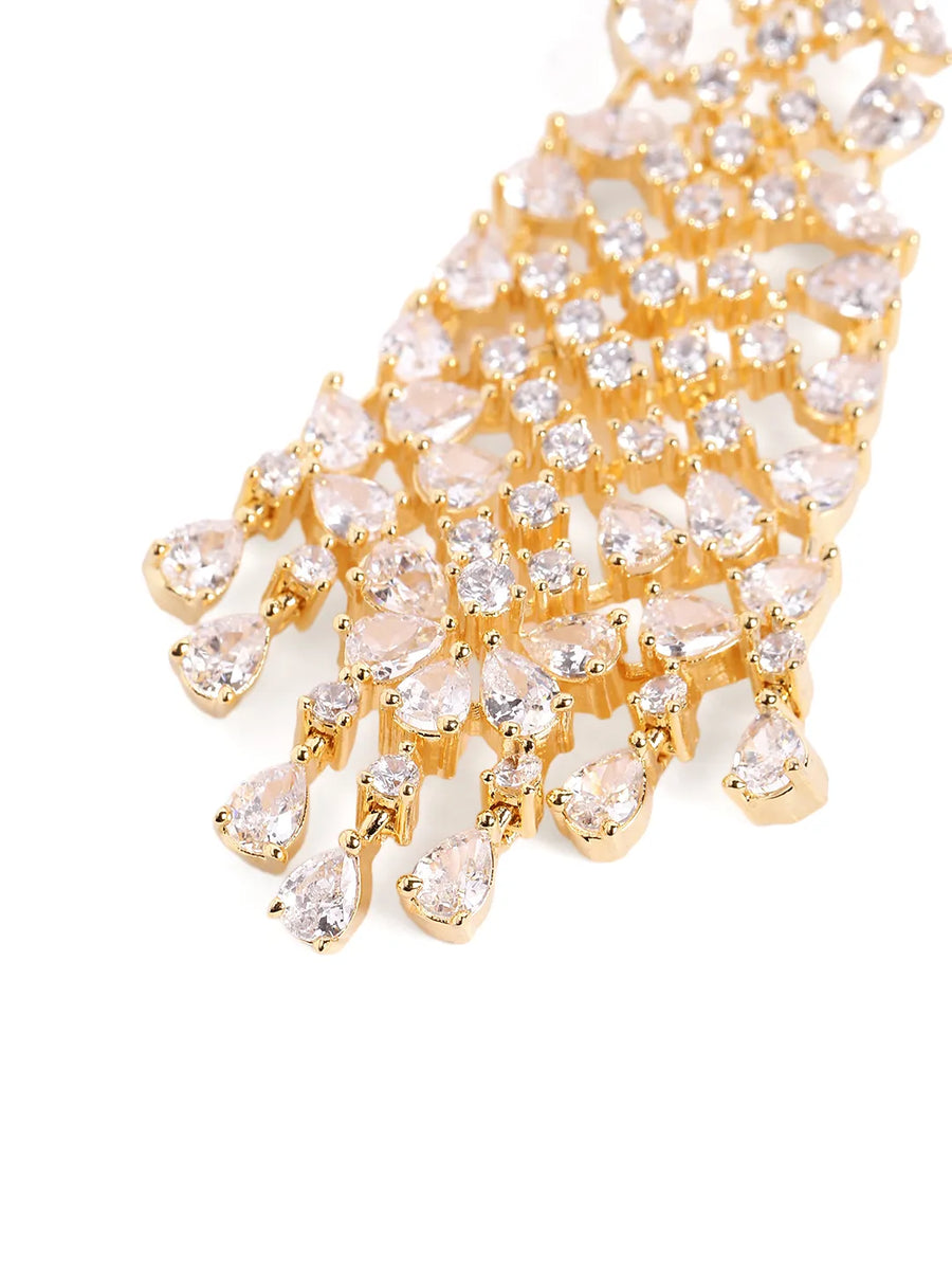 CZ Crystals Leaf Cascade Dangler Earrings