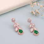 Sparkling Leaf CZ Crystals Drop Earrings - Rose Gold & Green