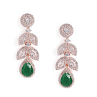Sparkling Leaf CZ Crystals Drop Earrings - Rose Gold & Green