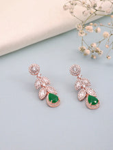 Sparkling Leaf CZ Crystals Drop Earrings - Rose Gold & Green