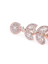 Sparkling Leaf CZ Crystals Drop Earrings - Rose Gold & Green